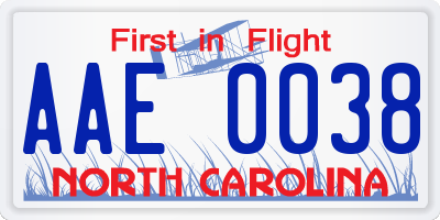NC license plate AAE0038