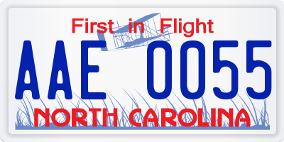 NC license plate AAE0055
