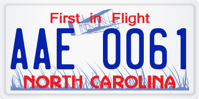 NC license plate AAE0061