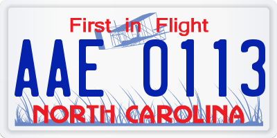 NC license plate AAE0113