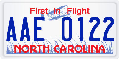 NC license plate AAE0122
