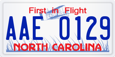 NC license plate AAE0129