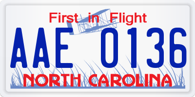 NC license plate AAE0136