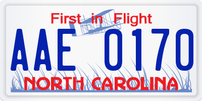 NC license plate AAE0170