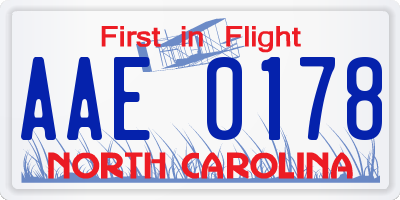 NC license plate AAE0178
