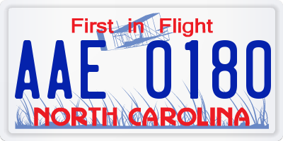 NC license plate AAE0180