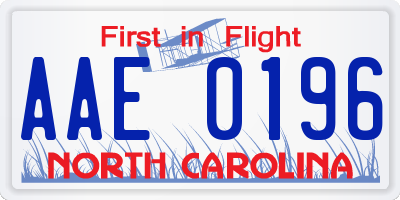 NC license plate AAE0196