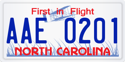 NC license plate AAE0201