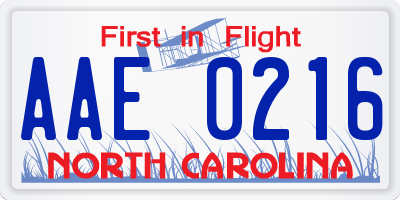 NC license plate AAE0216