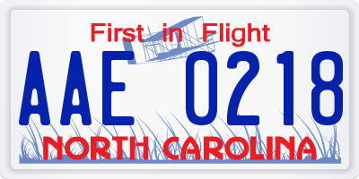 NC license plate AAE0218