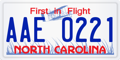 NC license plate AAE0221