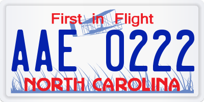 NC license plate AAE0222