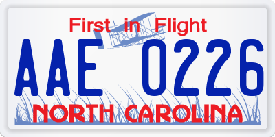 NC license plate AAE0226