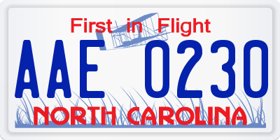 NC license plate AAE0230