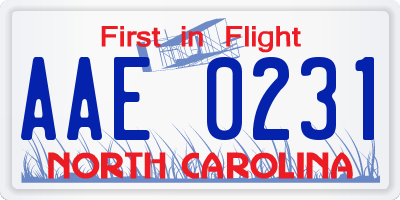 NC license plate AAE0231