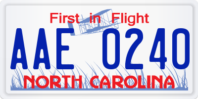 NC license plate AAE0240