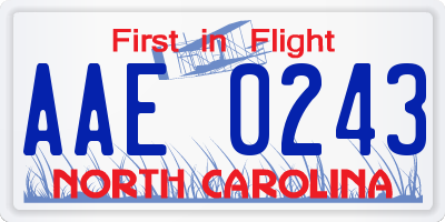 NC license plate AAE0243