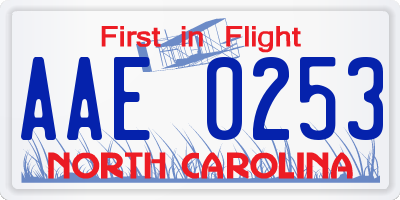 NC license plate AAE0253