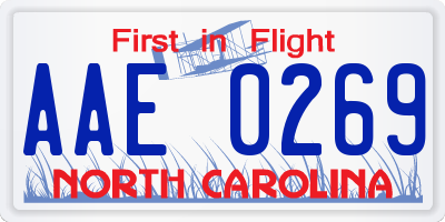 NC license plate AAE0269
