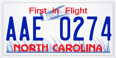NC license plate AAE0274