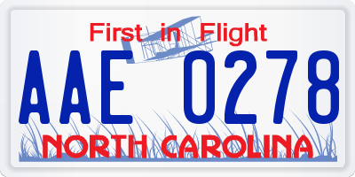 NC license plate AAE0278
