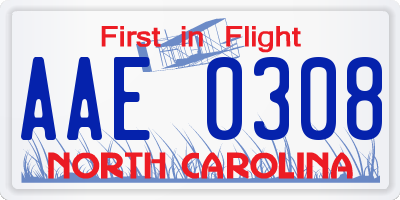 NC license plate AAE0308