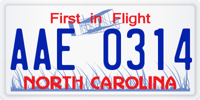NC license plate AAE0314