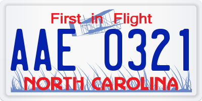 NC license plate AAE0321