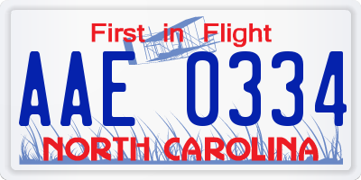 NC license plate AAE0334