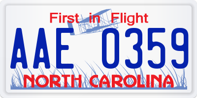 NC license plate AAE0359
