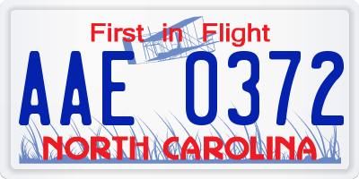 NC license plate AAE0372