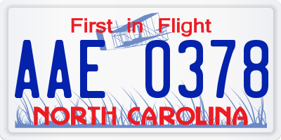 NC license plate AAE0378