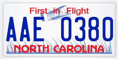 NC license plate AAE0380