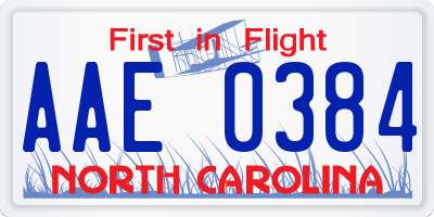 NC license plate AAE0384
