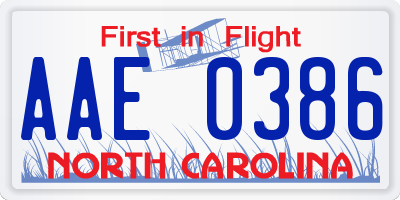 NC license plate AAE0386