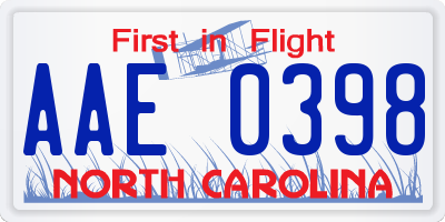 NC license plate AAE0398