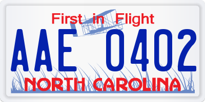 NC license plate AAE0402