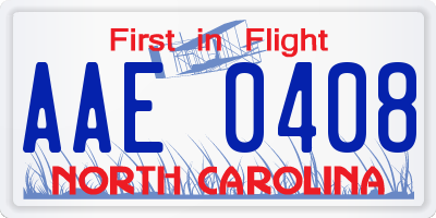 NC license plate AAE0408