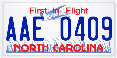 NC license plate AAE0409