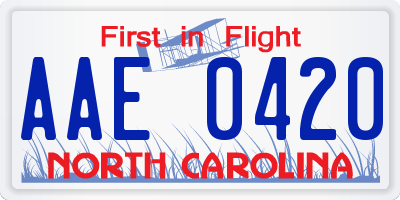 NC license plate AAE0420