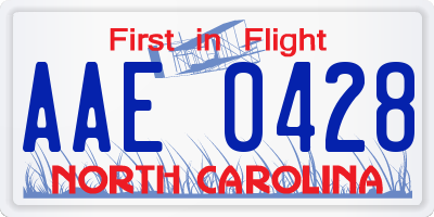 NC license plate AAE0428