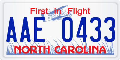 NC license plate AAE0433