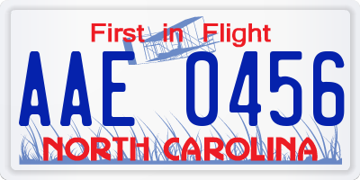 NC license plate AAE0456
