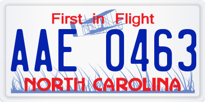 NC license plate AAE0463