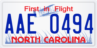 NC license plate AAE0494