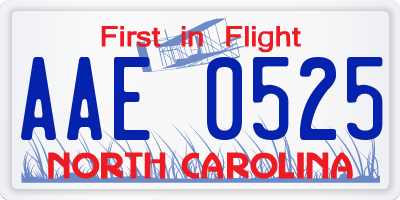 NC license plate AAE0525