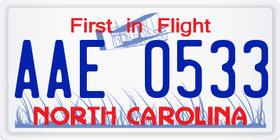 NC license plate AAE0533