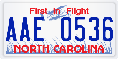 NC license plate AAE0536