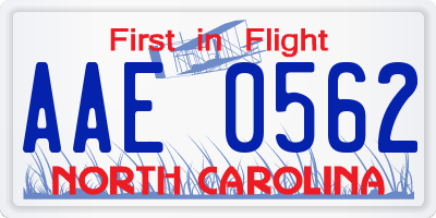NC license plate AAE0562