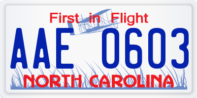NC license plate AAE0603